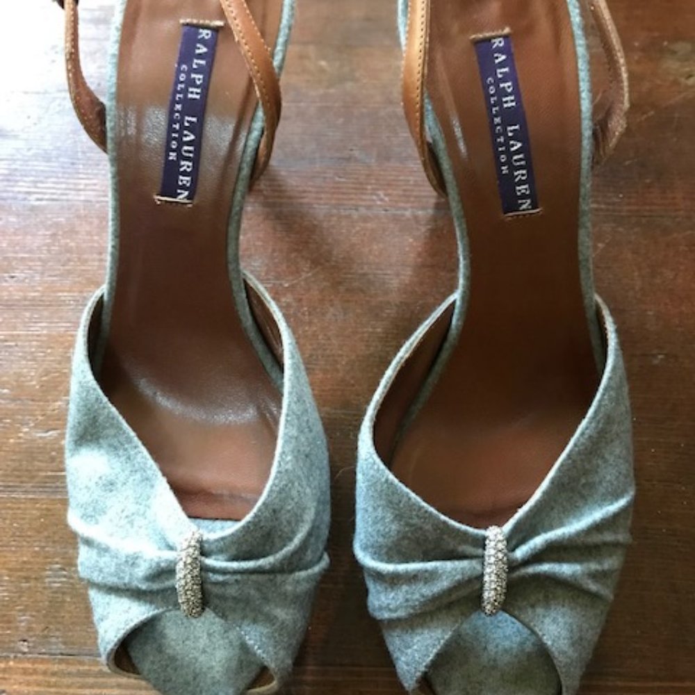 Ralph Lauren Collection diamond grey wool platform heels 7.5